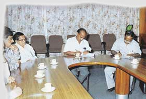 S Nandagopal, President, SMPL (2nd from right) and P S Goel, Director, ISAC seen signing an MOU.