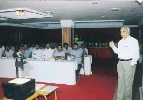 V Ramesh, Chief Executive, Flowserve Sanmar Limited, seen lecturing on the subject, ·Cell Manufacturing · Concepts and Practices·. 