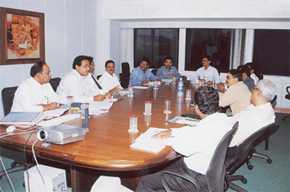 K Rajendran (2nd from left) addressing the administrative heads from the various Sanmar locations.