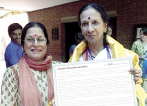 Mrinalini with the citation in Ahmedabad.