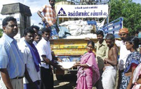 Rice distribution at Semmankuppam, Cuddalore.