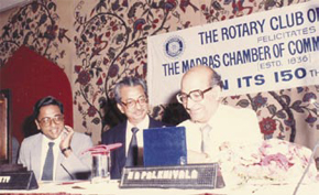 Eminent jurist Nani Palkhivala speaking at a Rotary Club