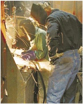 High school students acquiring welding skills