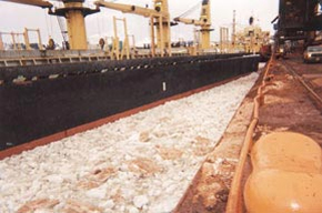 Sanmar Progress has to crush and displace the ice to reach the berth at the Canadian port