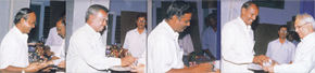 Long Service Award recipients—P Kandasamy (30 years), V Kuppusamy and A Somasundaram (20 years) and P Govindan (10 years).