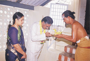P S Jayaraman, Managing Director, and his wife Rajeswari Jayaraman take part in the puja (From Chemplast Sanmar archives).