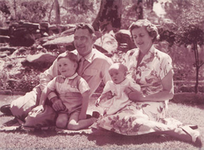Ron Meyer and his wife Elizabeth with their sons Graham (left) and Paul (right)