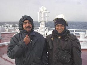 The Chief Engineer and Chief Officer smiling away the cold