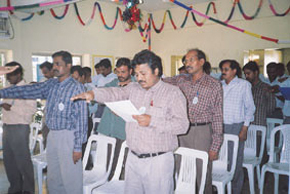 Safety pledge being administered to the employees