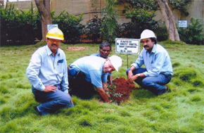 A neem sapling being planted by Ravijit Paintal on his maiden visit.