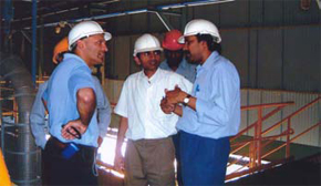 Ravijit Paintal interacting with N Krishnamoorthy, Executive Vice President, Chemplast
Sanmar and N Devendiran, Manager - Production, Cabot Sanmar, at the factory.