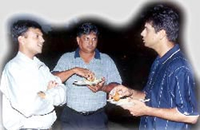R to L: Rahul Dravid, Bharat Reddy and Vijay Sankar at an informal get-together. 