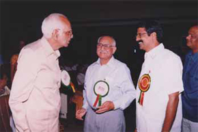 D V S Raju, Former President, Film Federation of India and WTF greeting Prabhakar Rao.